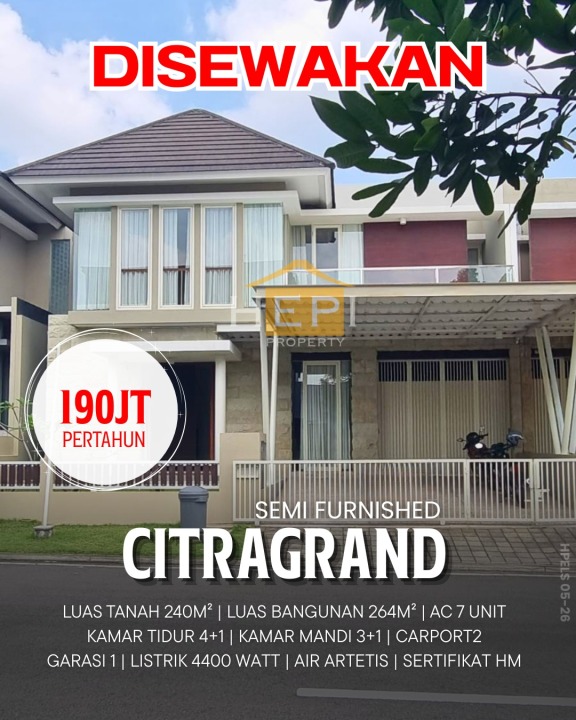 Rumah Sewa Nyaman Lokasi Citragrand, Semarang, LB 264m²