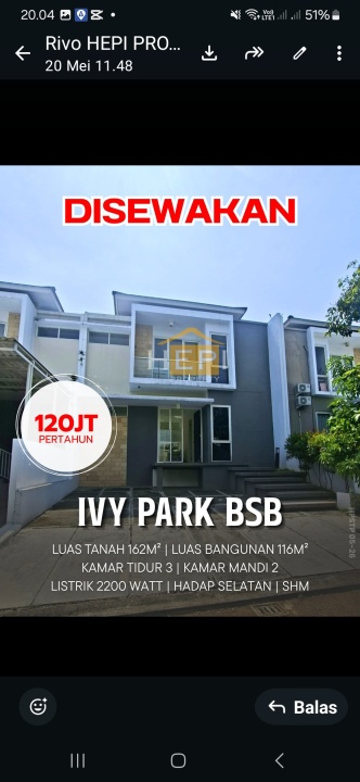 Rumah Sewaan Murah di BSB City, Semarang, 3 KT, Harga 120 Juta /tahun