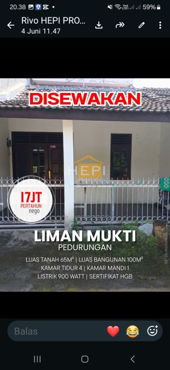 Kontrakan Murah di Pedurungan, Semarang, 4 KT, Harga 17 Juta /tahun