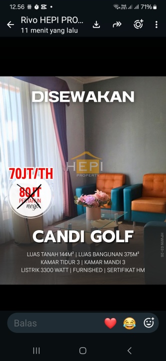 Rumah Minimalis Disewakan di Candi Golf, Semarang, Harga Ekonomis