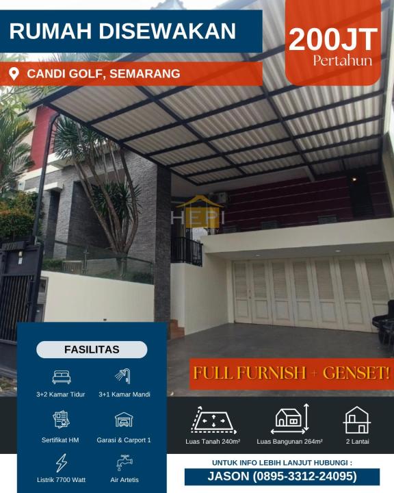 Kontrakan Murah di Candi Golf, Semarang, 3 KT, Harga 200 Juta /tahun