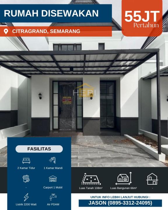 Rumah Sewa Nyaman Lokasi Citragrand, Semarang, LB 66m²
