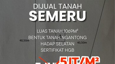 Dijual Tanah Eksklusif di Semeru, Semarang, LT 1069m²